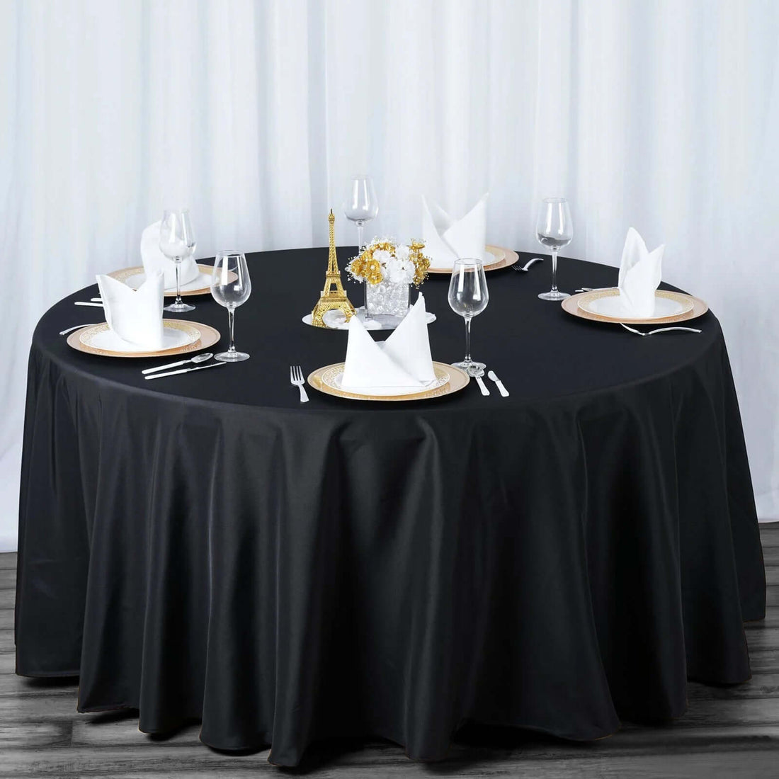 120inch Black 190 GSM Seamless Premium Polyester Round Tablecloth