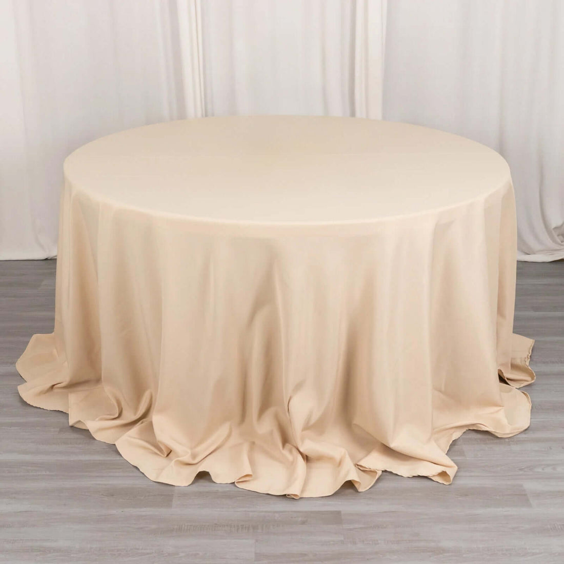 132inch Beige Seamless Premium Polyester Round Tablecloth - 200GSM