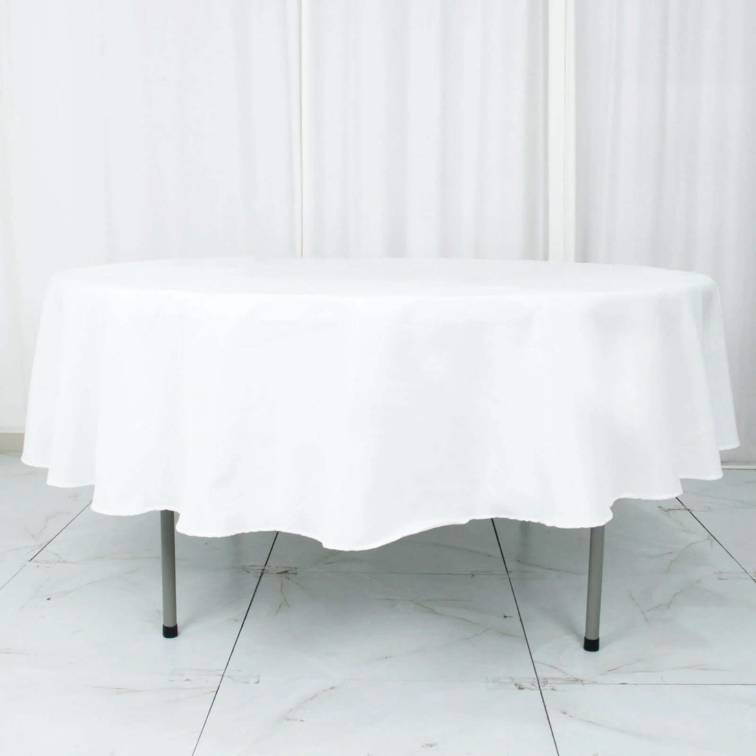 Seamless Tablecloth 90 Inch Round In White Premium Polyester 190 GSM