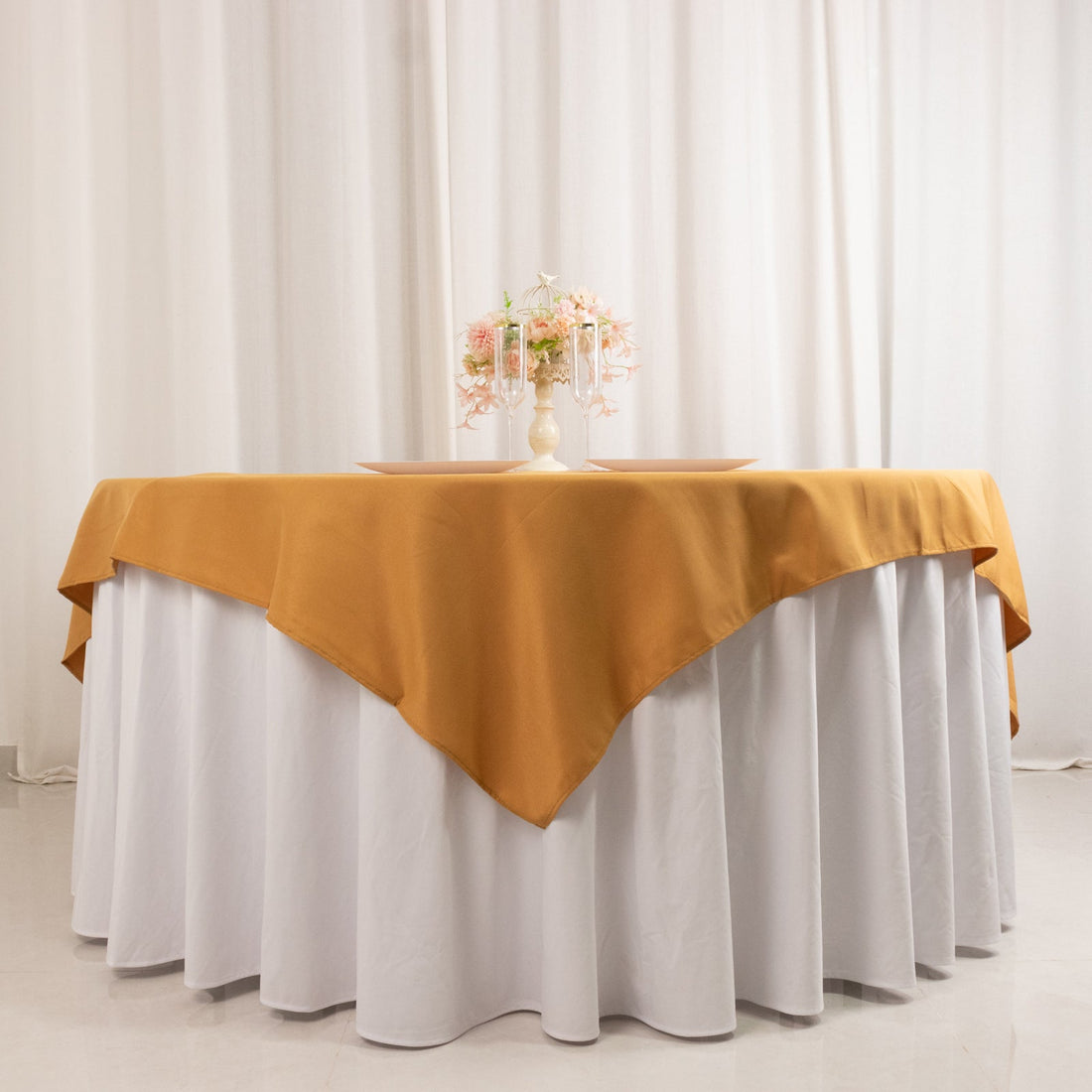 Gold Premium Seamless Polyester Square Table Overlay 220GSM 70inch