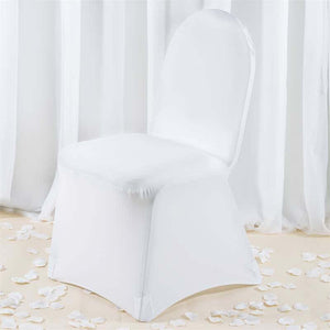 Premium Spandex Stretch Fitted Banquet Chair Cover 220GSM White with Foot Pockets - Sleek Durable Slipcover for Formal Events