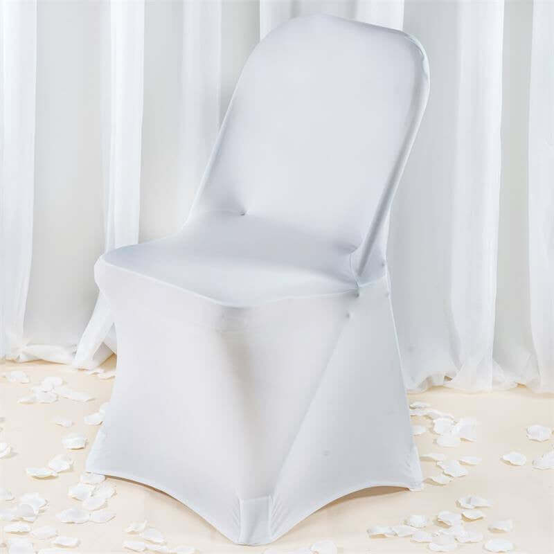 White Premium Spandex Stretch Fitted Folding Chair Cover With Foot Pockets - 220 GSM