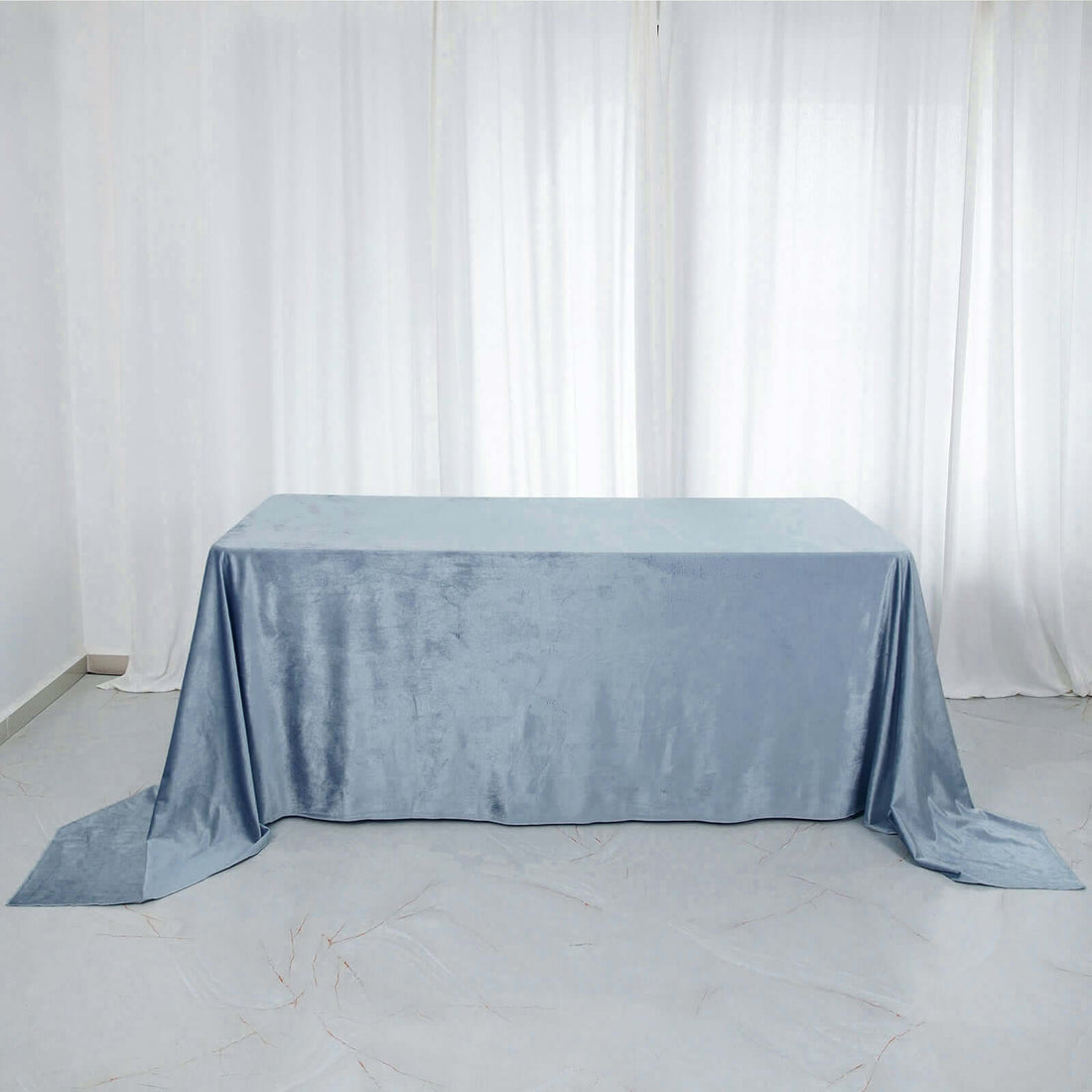 90 Inch x 132 Inch Premium Velvet Tablecloth Dusty Blue Seamless 