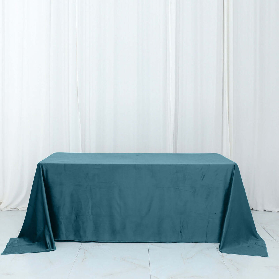 90 Inch x 132 Inch Rectangle Reusable Premium Seamless Peacock Teal Velvet Tablecloth 