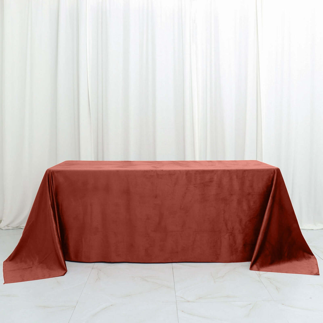 Terracotta (Rust) Seamless Premium Velvet Rectangle Tablecloth, Reusable Linen - 90x132inch