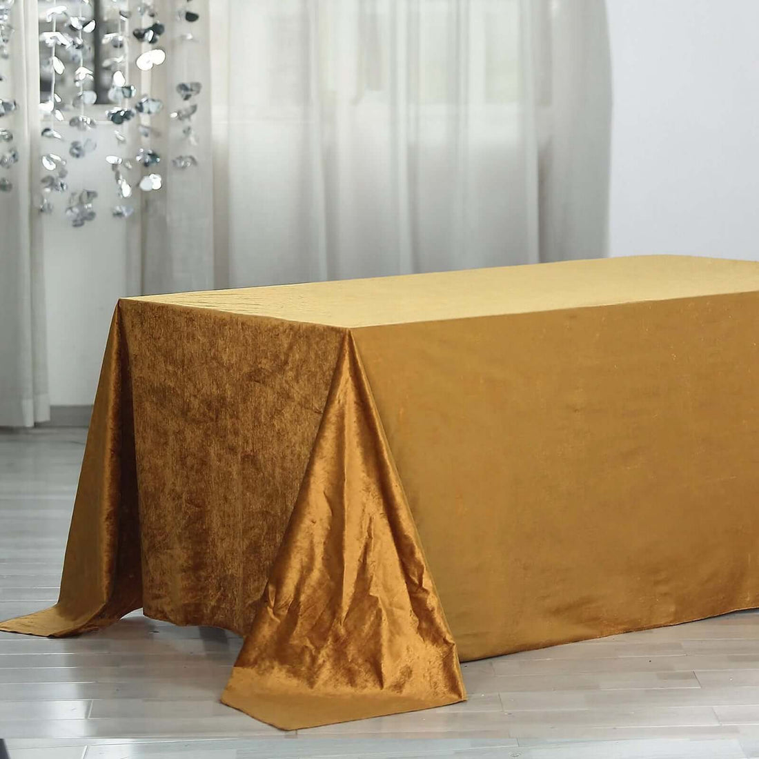 Gold Reusable Velvet Rectangle Premium Tablecloth Seamless Linen 90 Inch x 156 Inch 