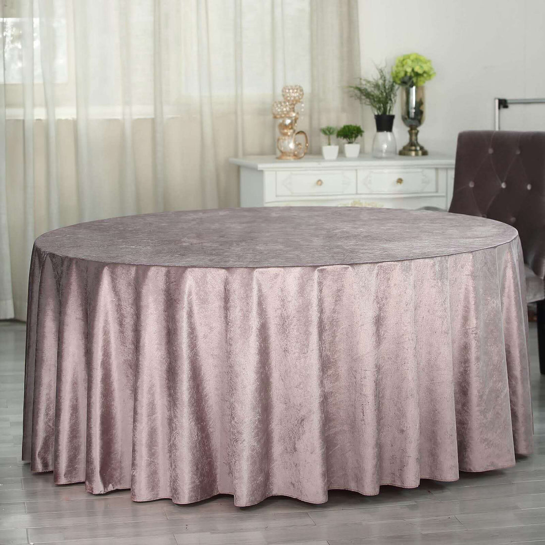 Premium Velvet Round Tablecloth 120" Mauve - Seamless Soft & Reusable Table Cover