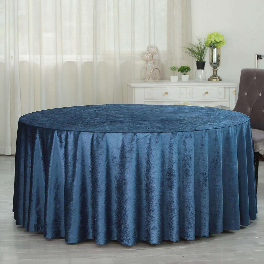 120inch Navy Blue Seamless Premium Velvet Round Tablecloth, Reusable Linen