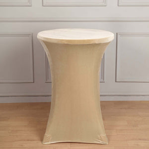 Premium Velvet Spandex Round Cocktail Table Cover 30" Champagne with Foot Pockets - Smooth Fitted Tablecloth
