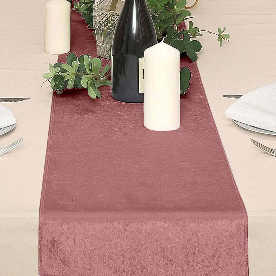 12 Inch x 108 Inch Sheen Finish Reusable Premium Seamless Dusty Rose Velvet Table Runner 