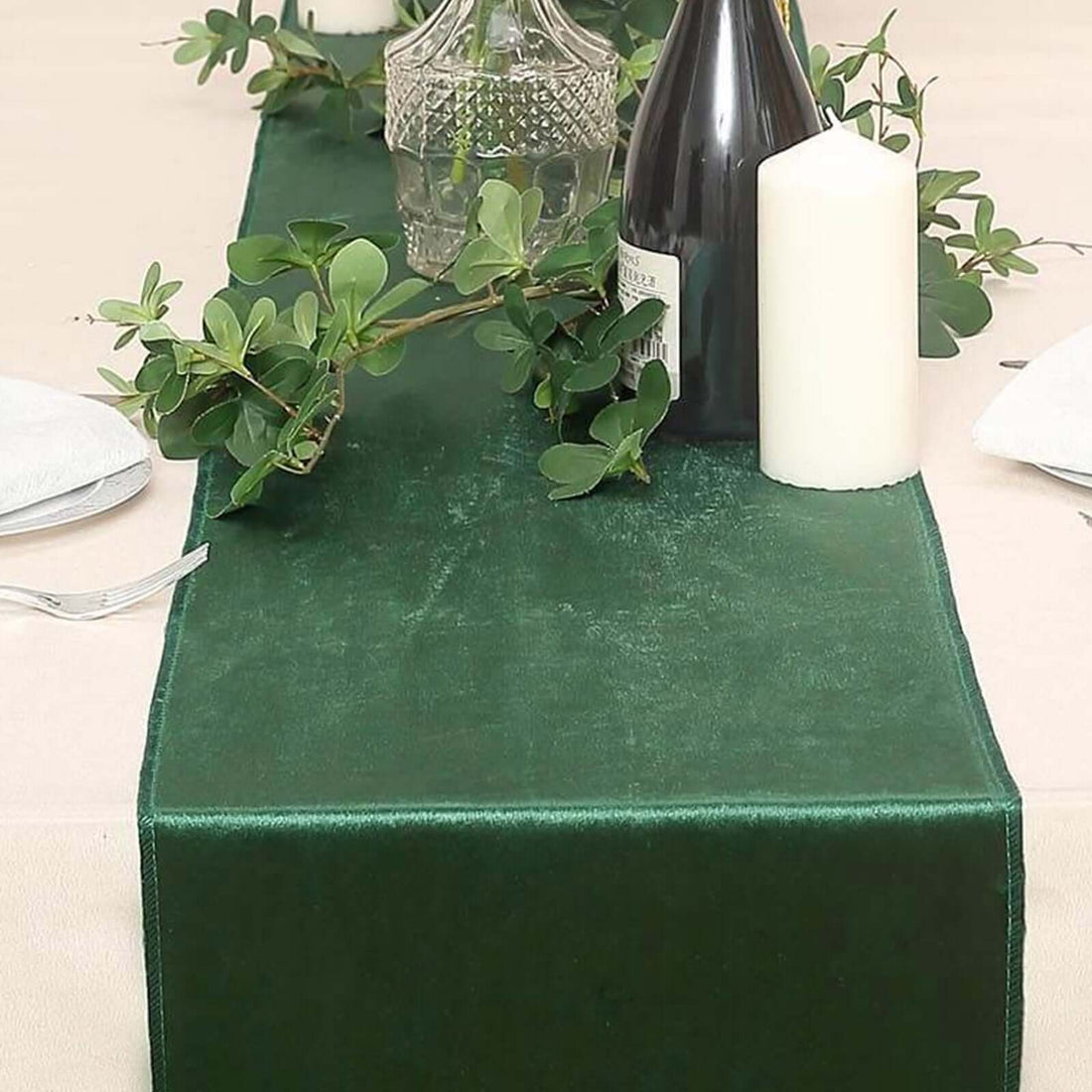 12 Inch x 108 Inch Hunter Emerald Green Premium Velvet Table Runner 