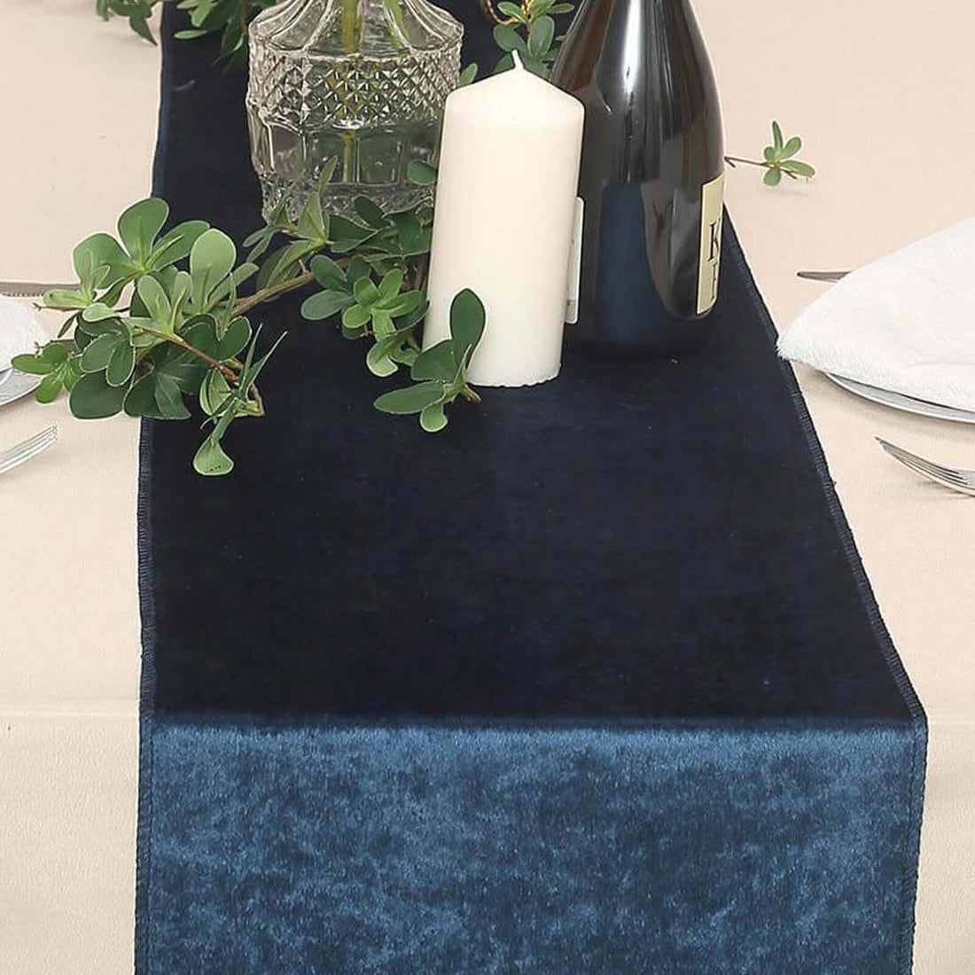 Premium Velvet Table Runner Navy Blue 12 Inch x 108 Inch 