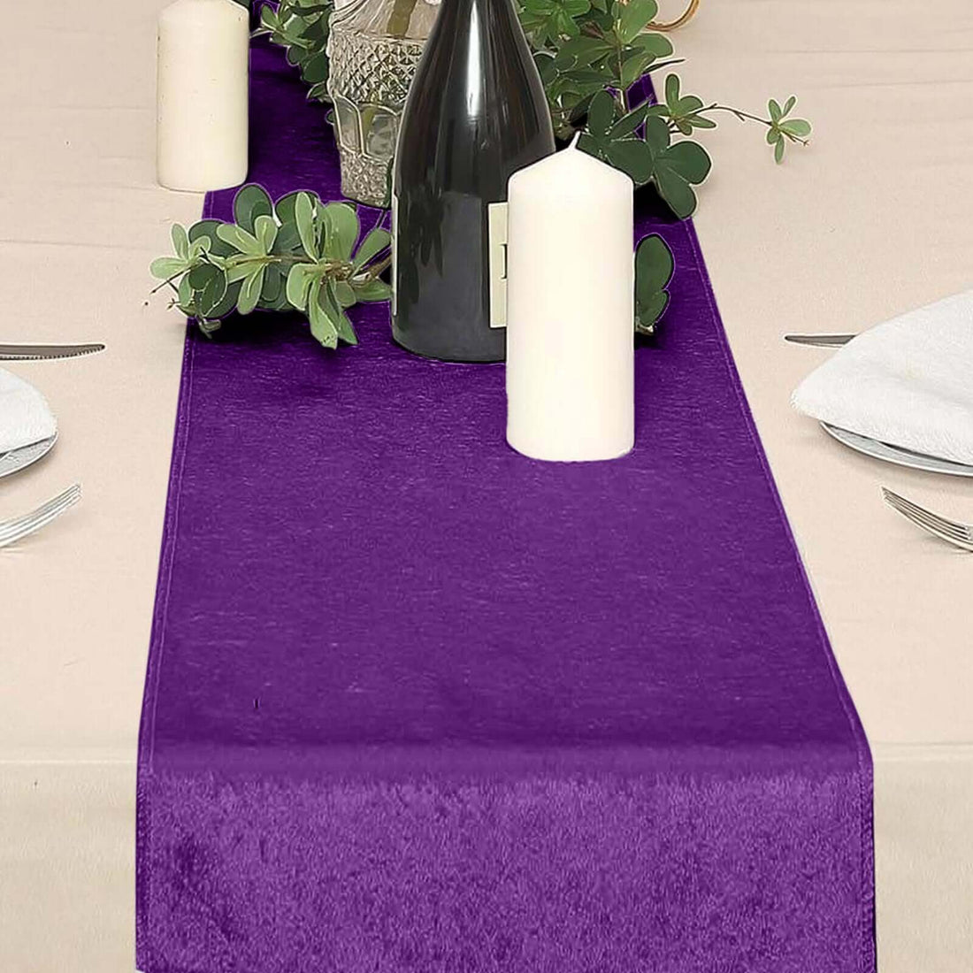 12 Inch x 108 Inch Sheen Finish Reusable Premium Seamless Purple Velvet Table Runner 