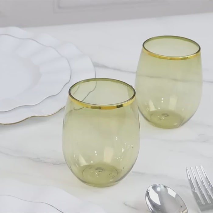 12-Pack Plastic Stemless Wine Glasses 12oz, Transparent Dusty Sage Green