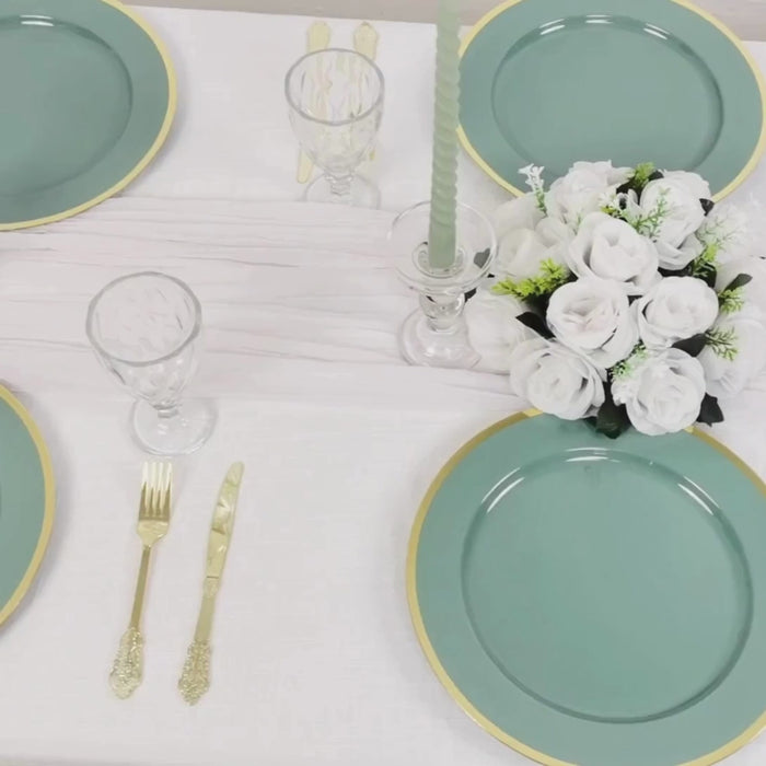 10 Pack Dusty Sage Green Economy Plastic Charger Plates With Gold Rim