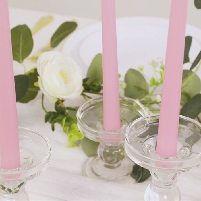 12-Pack Taper Candles 10inch Premium Wax Design Pink - Unscented Candles