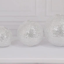 Set of 3 Shimmer Silver Sequin Fabric Hanging Lanterns, Decorative Round Foldable Chinese Lantern Lampshades - 8",10",12"