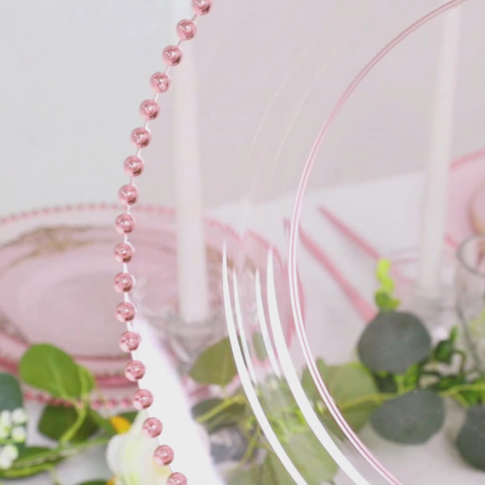10-Pack Economy Plastic Charger Plates 13" Round Transparent Blush with Gold Beaded Rim - Stylish