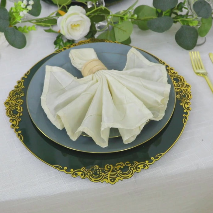 20-Pack Economy Plastic Charger Plates 13inch Round Hunter Emerald Green with Gold Embossed