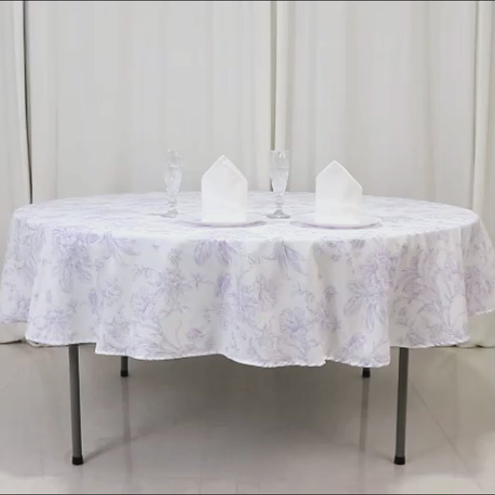 White Pink French Toile Polyester Tablecloth 90x132inch, Seamless Floral Rectangle Table Cover