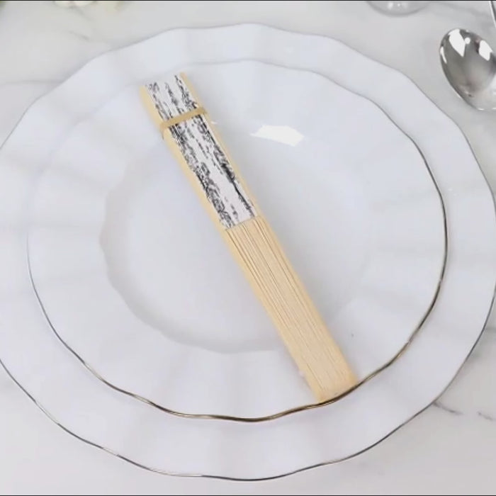 5-Pack Paper Folding Fans in White & Black French Toile Pattern, Handheld Party Favors Fans