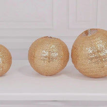 Set of 3 Shimmer Gold Sequin Fabric Hanging Lanterns, Decorative Round Foldable Chinese Lantern Lampshades - 8",10",12"