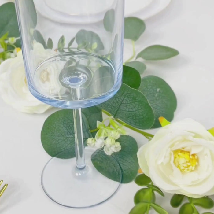 6 Pack Transparent Dusty Blue Plastic Cylindrical Wine Glasses With Long Stem