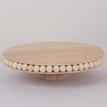 Natural Round Rustic Wooden Pedestal Cake Stand With Beaded Edge