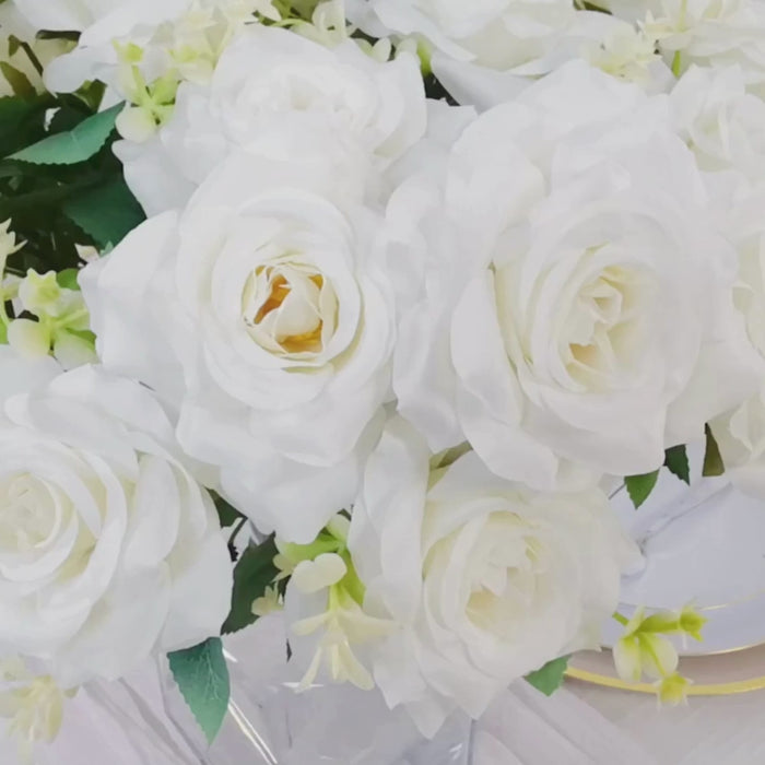 18 Inch Long Stem Rose Bouquet 2 Bushes White Artificial Silk Flowers