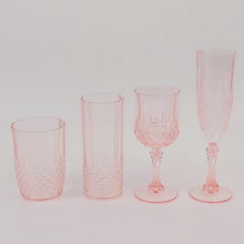 6 Pack Transparent Blush Crystal Cut Reusable Plastic Highball Drink Glasses, Shatterproof Tall