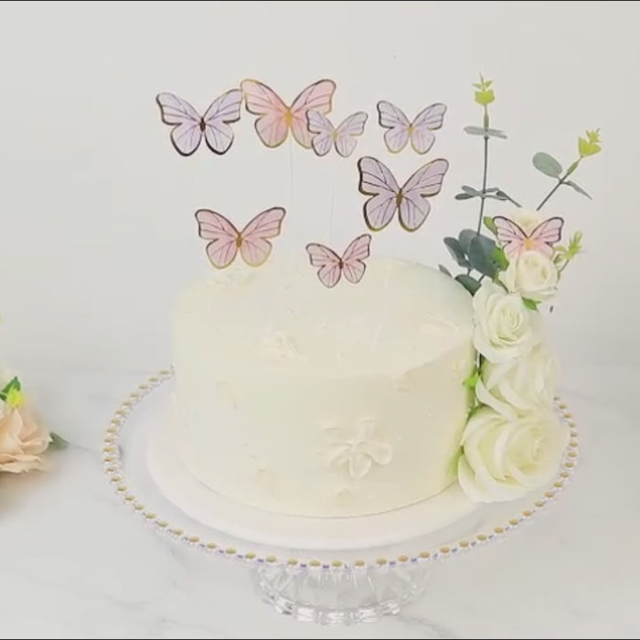 64 Pcs 3D Butterfly Cake Toppers with Gold Edges – Pink & Purple Double Layer Cupcake Decorations