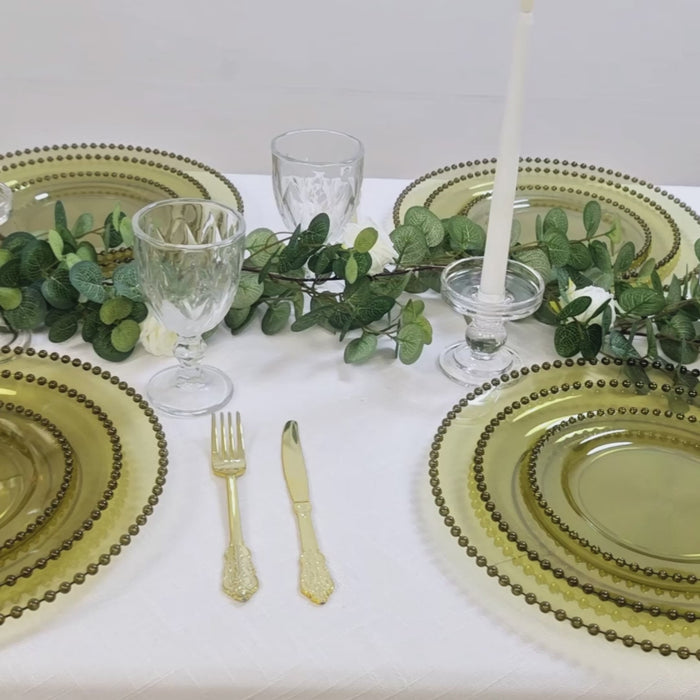 10-Pack Economy Plastic Charger Plates 13inch Round Transparent Dusty Sage Green with Beaded Rim