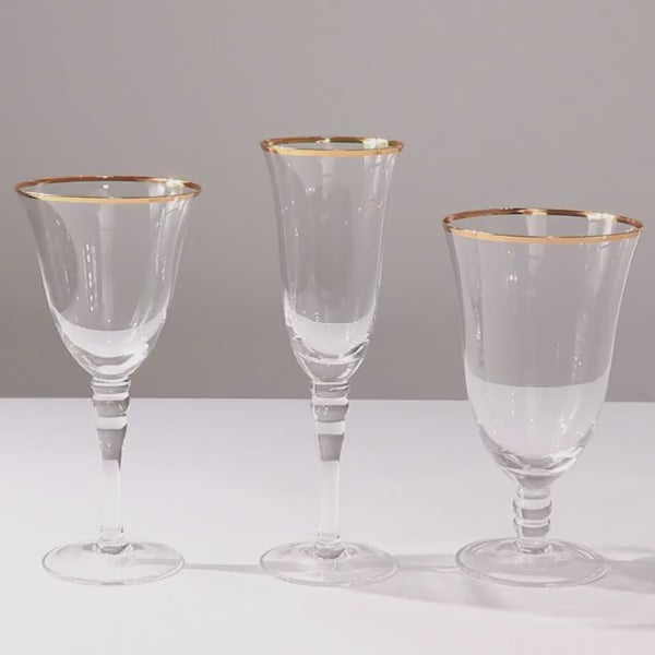 6 Pack Clear Gold Rimmed Champagne Flute Glasses with Long Beaded Stem 6oz Crystal Toasting Cocktail