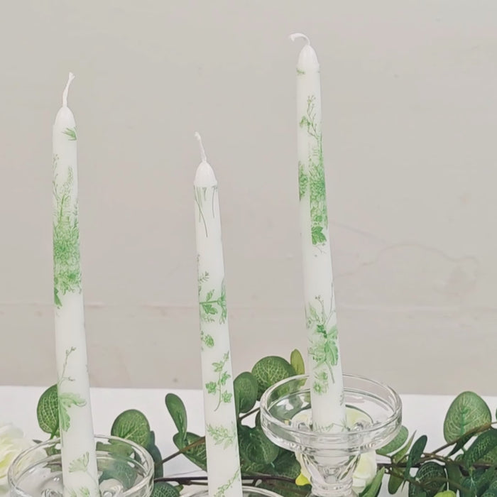 12 Pack French Toile Wax Taper Candles White and Sage Green Unscented Candles