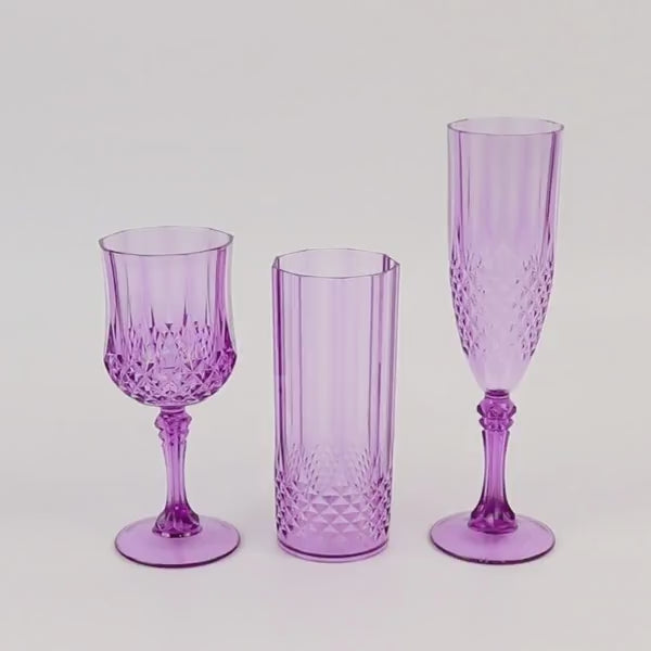 6 Pack Purple Crystal Cut Reusable Plastic Highball Drink Glasses Shatterproof Tall Cocktail Tumbler