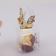 25 Pack Clear Plastic Square Candy Gift Boxes with Gold Butterfly Top, Transparent Party Favor Treat Boxes - 2"x2"x4"