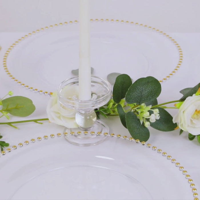 10 Pack Clear Gold Economy Plastic Charger Plates with Beaded Rim, Round Decorative Serving Plates