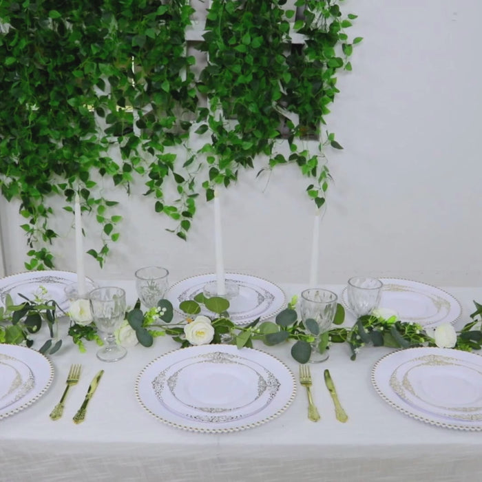 10-Pack Economy Plastic Charger Plates 13" Round White with Gold Beaded Rim - Stylish Dinner Party