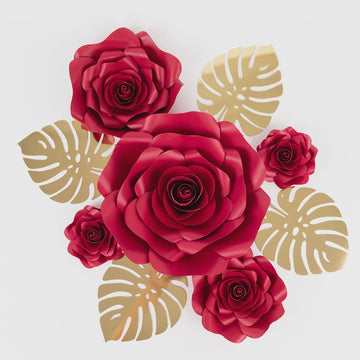 <h3 style="margin-left:0px;"><strong>Transform Your Backdrop Decor with 3D Rose Paper Flowers and Gold Monstera Palm Leaves</strong>