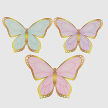 12 Pcs Pastel Color 3D Butterfly Table Centerpieces with Metallic Gold Foil Accents, Cardstock Paper Butterfly Party Decorations - 10",12"