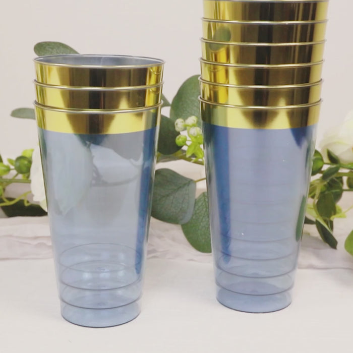 12 Pack Dusty Blue Plastic Party Cups with Gold Rim, 17oz