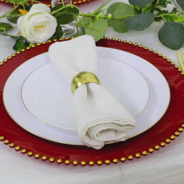 10-Pack Economy Plastic Charger Plates 13" Round Red with Gold Beaded Rim - Stylish Dinner Party