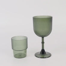 12 Pack Hunter Emerald Green Reusable Plastic Wine Glasses with Vintage Ribbed Pattern