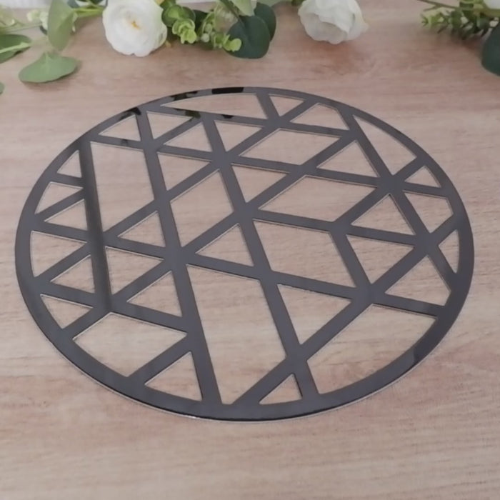 6 Pack Black Laser Cut Geometric Triangle Placemats, Round Disposable Cardboard Dining Table Mat