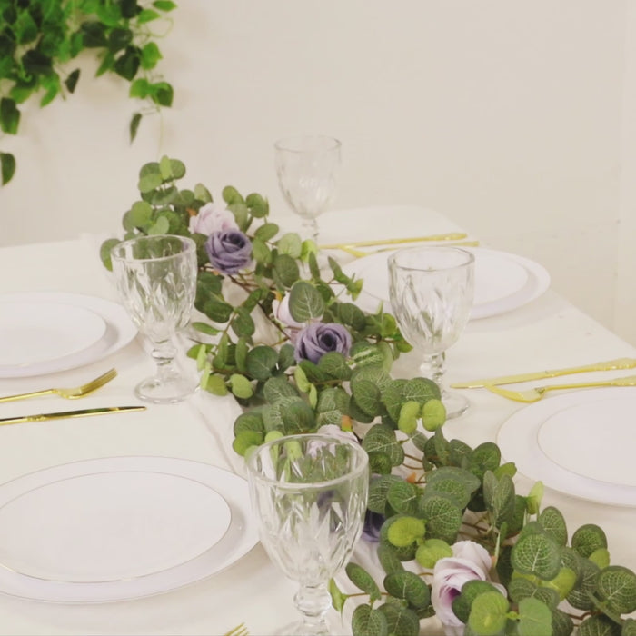 Artificial Eucalyptus Garland with Lavender Lilac/Purple Silk Roses