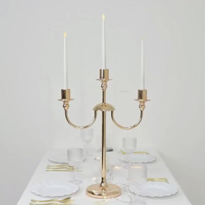 Gold 3-Arm Metal Candelabra – 22inch Tall Modern Taper Candle Holder Centerpiece Stand