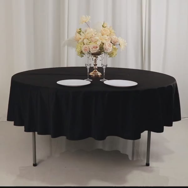 Black Premium Scuba Round Tablecloth, Wrinkle Free Polyester Seamless Tablecloth - 90inch