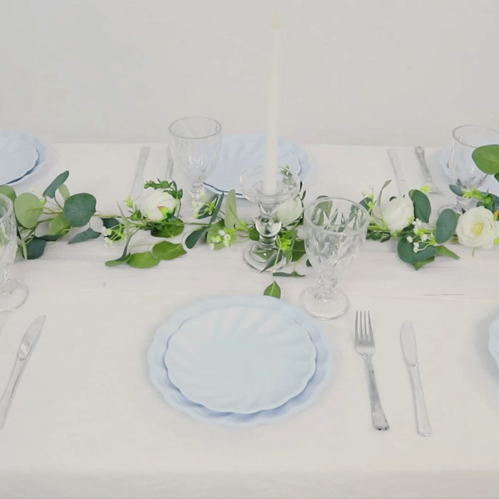 20 Pack Composable Dinner Plates – 9 Light Blue Swirl Scalloped Pastel Color Party Plates