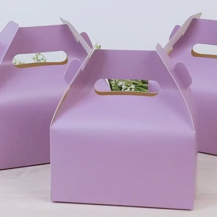 25 Pack Party Favor Gift Tote Gable Boxes, Matte Lavender Lilac Candy Treat Boxes - 6inch