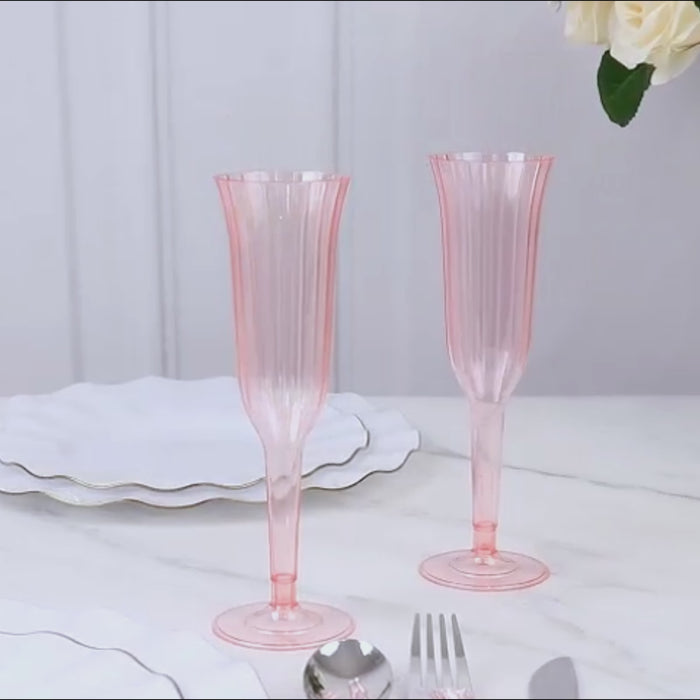 12-Pack Plastic Champagne Flutes 6oz Transparent Blush Flared Design - Disposable Glasses